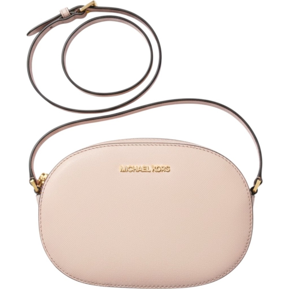 Michael Kors Crossbody Bag Women Small Pink Jet Set Travel Oval Saffiano Leather